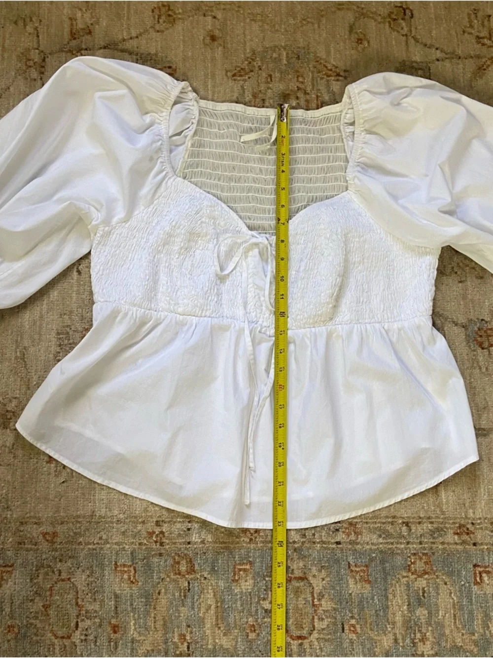 Anthropologie White Smocked Peplum Blouse
